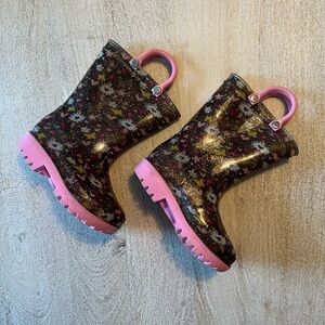 Girls Pink & Black Glitter Rain Boots with Easy-Grab Handles